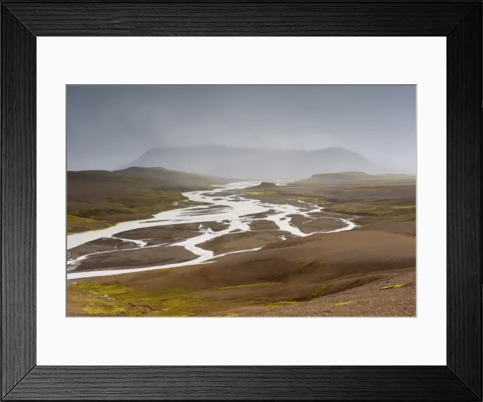 Framed Print : Jokulkvisl River and valley at the foot of Kerlingarfjoll Mountains, a majestic massif of rhyolitic domes, Iceland Framed Print : Jokulkvisl River and valley at the foot of Kerlingarfjoll Mountains, a majestic massif of rhyolitic domes, Iceland