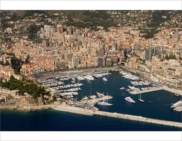 View from helicopter of Monte Carlo, Monaco, Cote d Azur, Europe