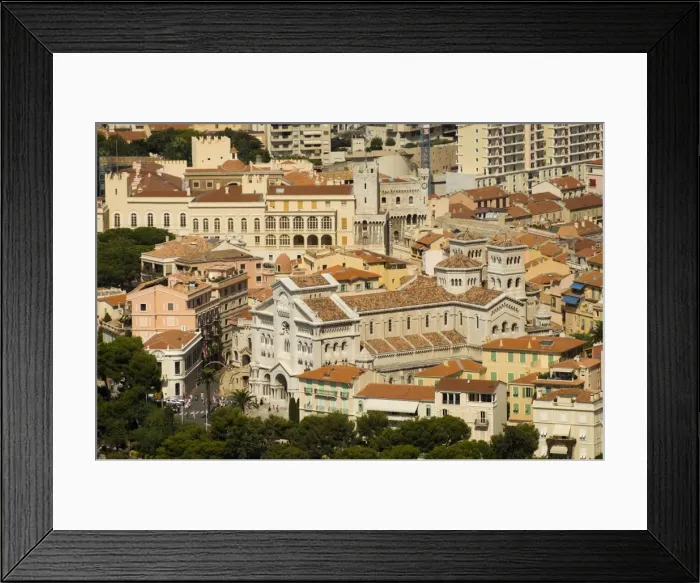 Framed Print : View from helicopter of Monaco Cathedral and Prince Palace, Monaco, Cote d Azur Framed Print : View from helicopter of Monaco Cathedral and Prince Palace, Monaco, Cote d Azur