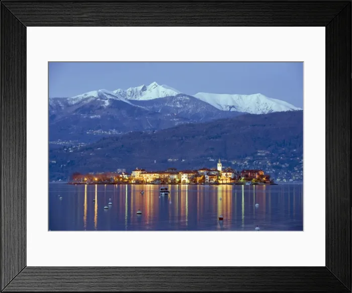 Framed Print : Snow capped mountains above Isola Superiore, Borromean Islands on Lake Maggiore Framed Print : Snow capped mountains above Isola Superiore, Borromean Islands on Lake Maggiore