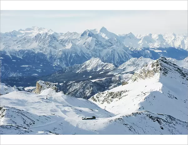 Mountain scenery in Cervinia ski resort, Cervinia, Valle d Aosta, Italian Alps