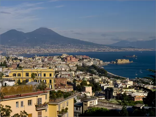 Cityscape and Mount Vesuvius, Naples, Campania, Italy, Europe