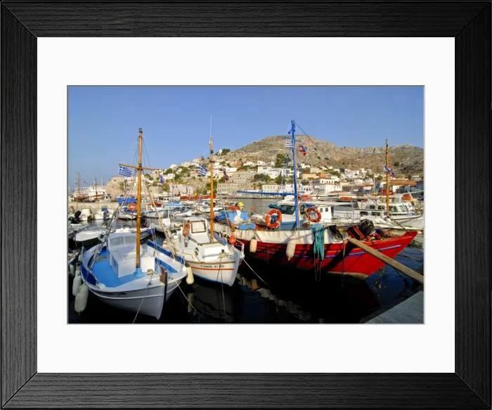 Framed Print : Small boats in the harbour of the island of Hydra, Greek Islands, Greece, Europe Framed Print : Small boats in the harbour of the island of Hydra, Greek Islands, Greece, Europe