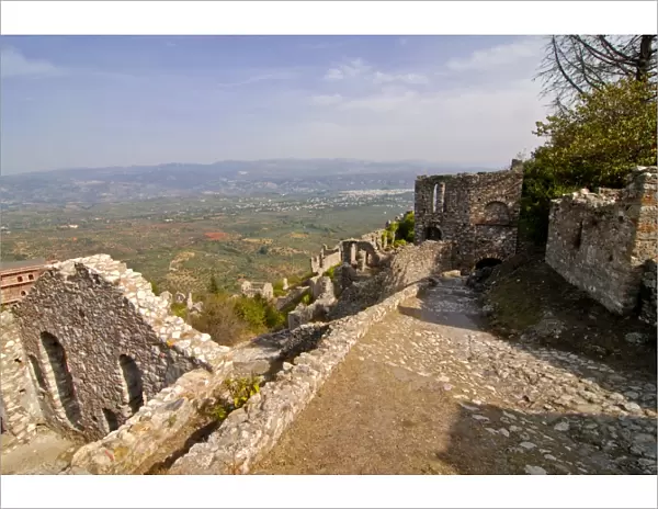 View over the ruins of Mystras, UNESCO World Heritage Site, Peloponnese, Greece, Europe