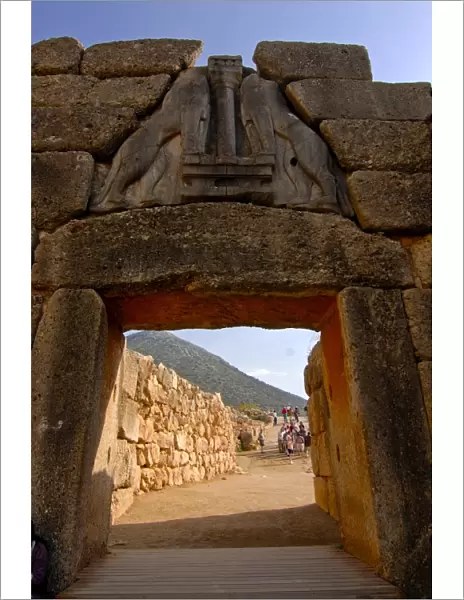 Lions gate at Mycenae, UNESCO World Heritage Site, Peloponnese, Greece, Europe