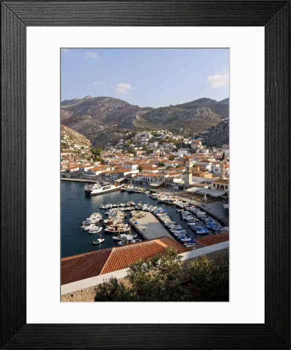 Framed Print : View over the harbour of Hydra on the island of Hydra, Greek Islands, Greece, Europe Framed Print : View over the harbour of Hydra on the island of Hydra, Greek Islands, Greece, Europe