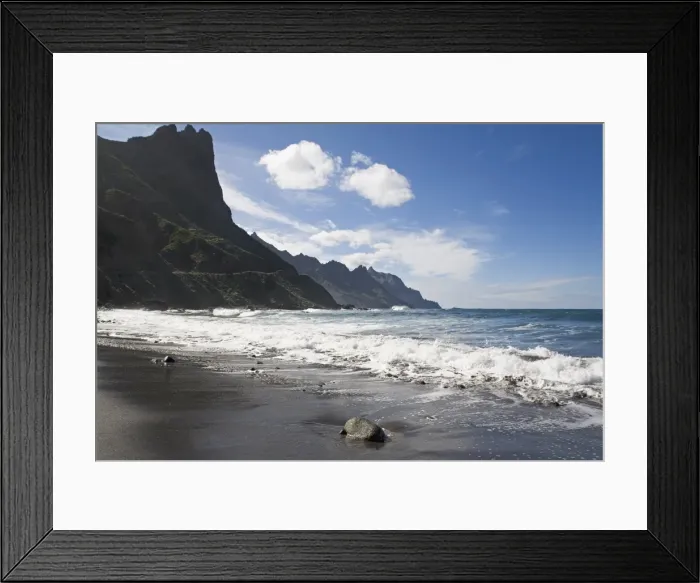 Framed Print : Atlantic Ocean waves crash onto black volcanic sand at Taganana, Tenerife Framed Print : Atlantic Ocean waves crash onto black volcanic sand at Taganana, Tenerife