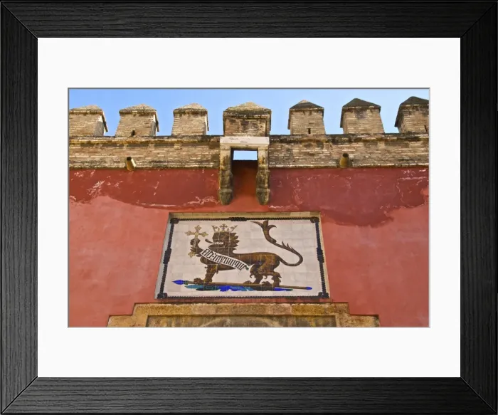 Framed Print : Royal lion emblem fresco and fortifications above entrance of the Alcazar Framed Print : Royal lion emblem fresco and fortifications above entrance of the Alcazar