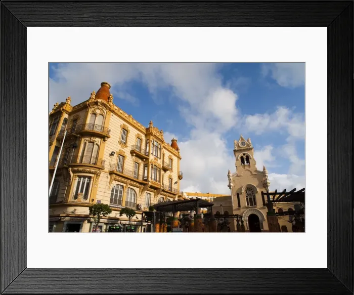 Framed Print : Modernist (Art Deco) building and Sagrado Corazon church, Melilla, Spain Framed Print : Modernist (Art Deco) building and Sagrado Corazon church, Melilla, Spain