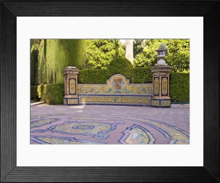 Framed Print : Ornamental gardens and pavings of Grotesque gallery in Reales Alcazares Gardens Framed Print : Ornamental gardens and pavings of Grotesque gallery in Reales Alcazares Gardens