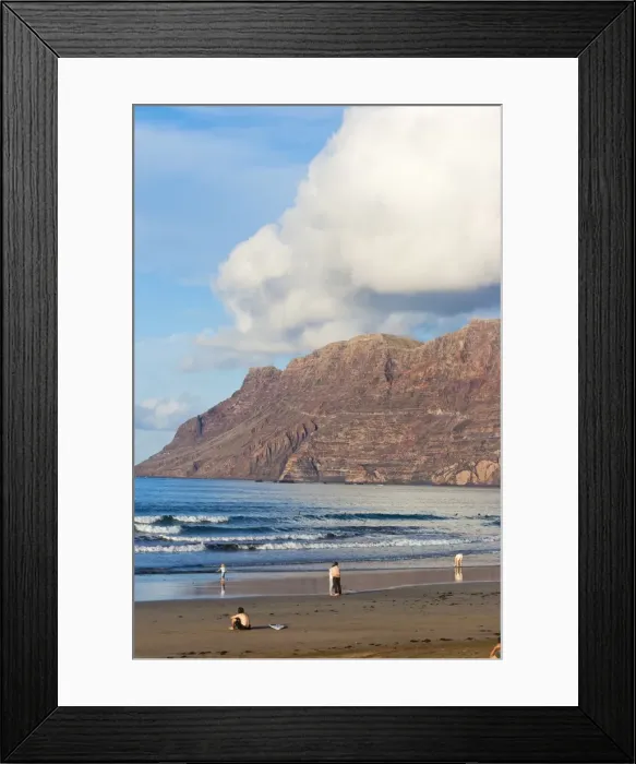 Framed Print : Spectacular 600m volcanic cliffs of the Risco de Famara rising over islands finest surf beach in the north west of the island, Famara, Lanzarote, Canary Islands, Spain, Atlantic Framed Print : Spectacular 600m volcanic cliffs of the Risco de Famara rising over islands finest surf beach in the north west of the island, Famara, Lanzarote, Canary Islands, Spain, Atlantic