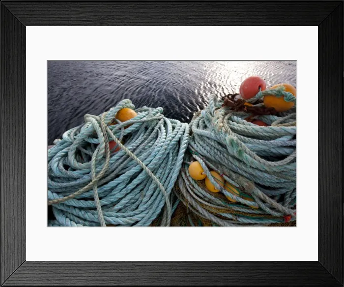 Framed Print : Ropes, fishing nets and floats on the quay in the harbour of Sto village Framed Print : Ropes, fishing nets and floats on the quay in the harbour of Sto village