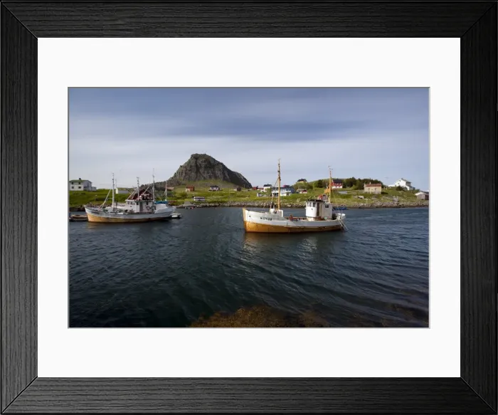 Framed Print : Moored fishing boats, Vesteralen archipelago, the northern continuation of Lofoten archipelago