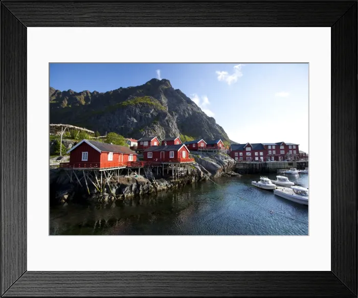 Framed Print : Rorbuer (fishermens cabins), nowadays rented to tourists, at A village Framed Print : Rorbuer (fishermens cabins), nowadays rented to tourists, at A village