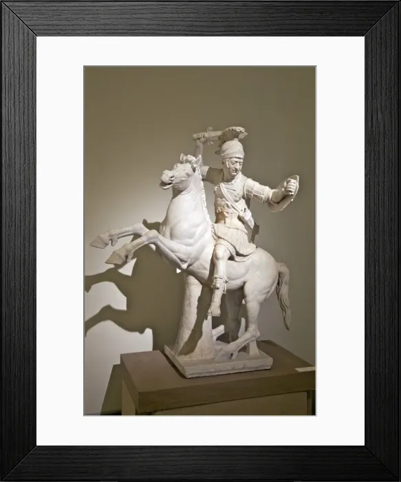 Framed Print : Marble sculpture of a warrior on horseback dating from the 2nd century AD Framed Print : Marble sculpture of a warrior on horseback dating from the 2nd century AD