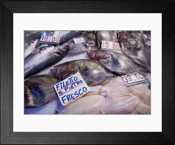 Framed Print : Fish for sale at a market stall, Rialto Markets, Venice, Veneto, Italy, Europe Framed Print : Fish for sale at a market stall, Rialto Markets, Venice, Veneto, Italy, Europe