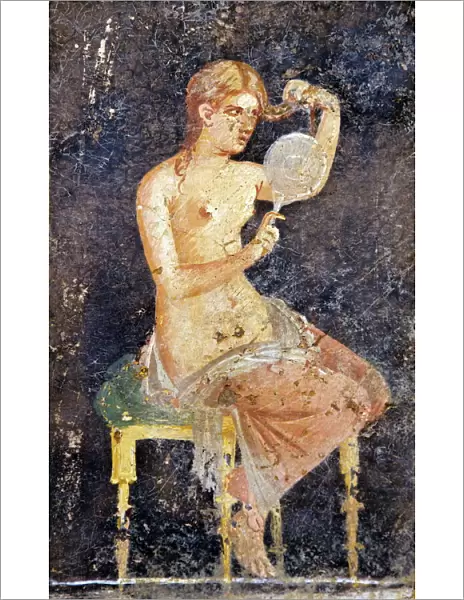 Woman combing her hair in mirror, Villa Ariadne, Pompeii, UNESCO World Heritage Site