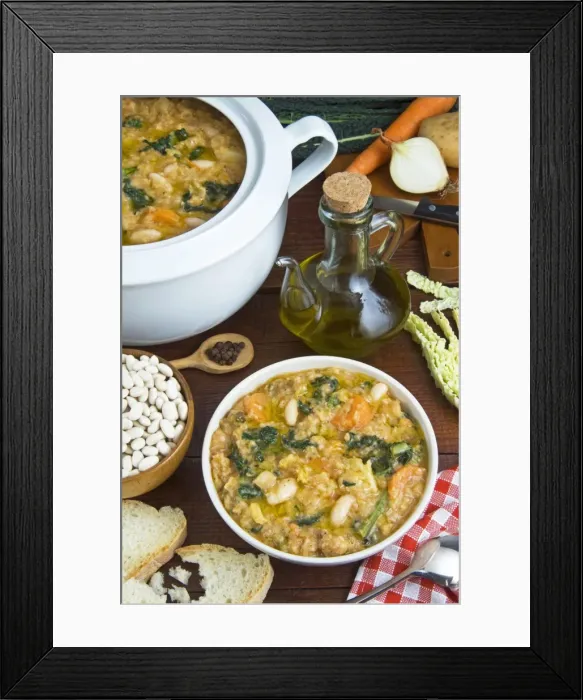 Framed Print : Ribollita soup (Florentine soup) made of ribollita with beans, cabbage