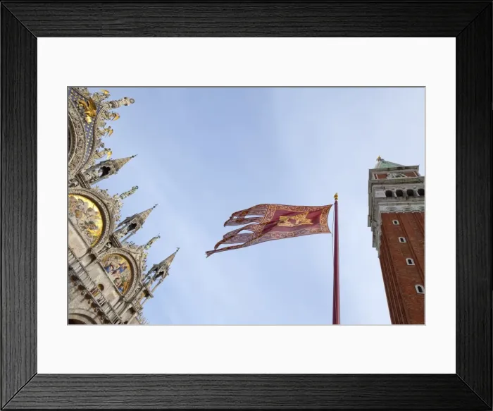 Framed Print : Campanile and Basilica San Marco, St. Marks Square, with Venetian flag Framed Print : Campanile and Basilica San Marco, St. Marks Square, with Venetian flag