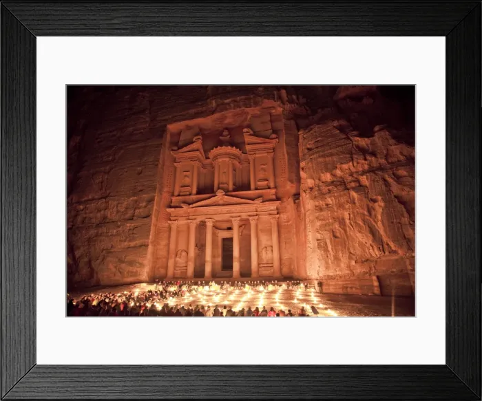 Framed Print : Nightime tourist show in candlelight, in front of the Treasury (El Khazneh) Framed Print : Nightime tourist show in candlelight, in front of the Treasury (El Khazneh)