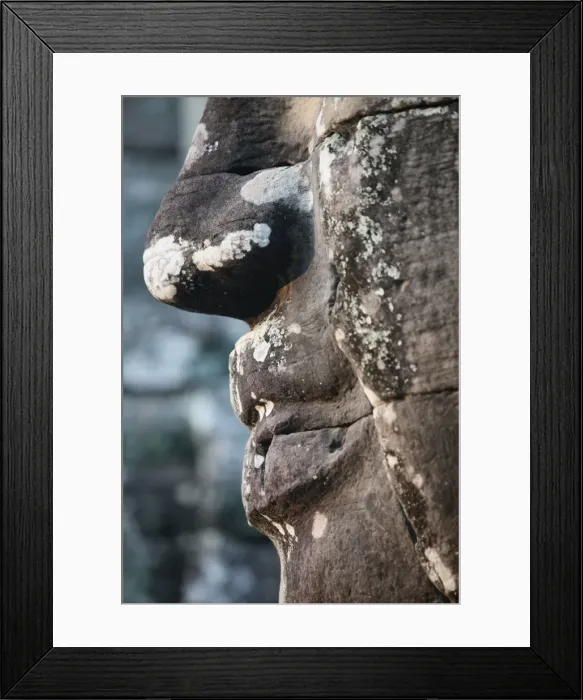 Framed Print : Detail of stone face, which may depict Jayavarman VII as a Bodhisattva Framed Print : Detail of stone face, which may depict Jayavarman VII as a Bodhisattva