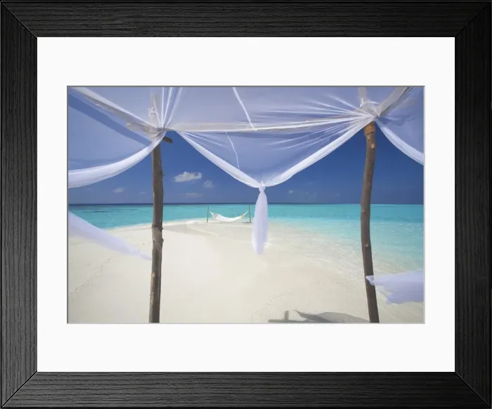 Framed Print : Hammock hanging in shallow clear water, The Maldives, Indian Ocean, Asia Framed Print : Hammock hanging in shallow clear water, The Maldives, Indian Ocean, Asia