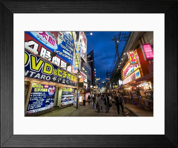 Framed Print : Adult shops line a busy street in the entertainment district of Okachimachi Framed Print : Adult shops line a busy street in the entertainment district of Okachimachi
