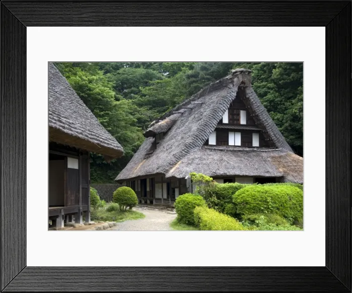 Framed Print : Thatched roof village residences at Nihon Minkaen (Open-air Folk House Museum) in Kawasaki Framed Print : Thatched roof village residences at Nihon Minkaen (Open-air Folk House Museum) in Kawasaki