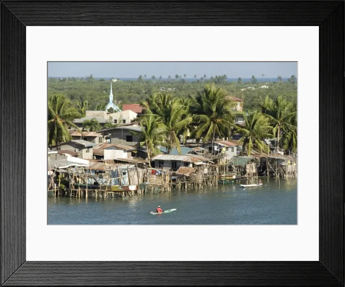 Framed Print : Fishermens stilt houses in wetlands at south end of Lingayen Gulf Framed Print : Fishermens stilt houses in wetlands at south end of Lingayen Gulf