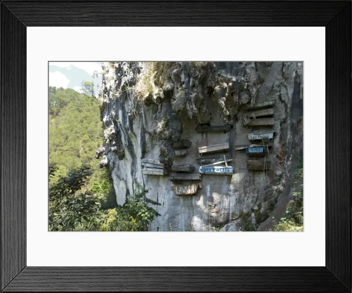 Framed Print : Animist hanging coffins still in use today, on limestone cliff in Echo Valley Framed Print : Animist hanging coffins still in use today, on limestone cliff in Echo Valley