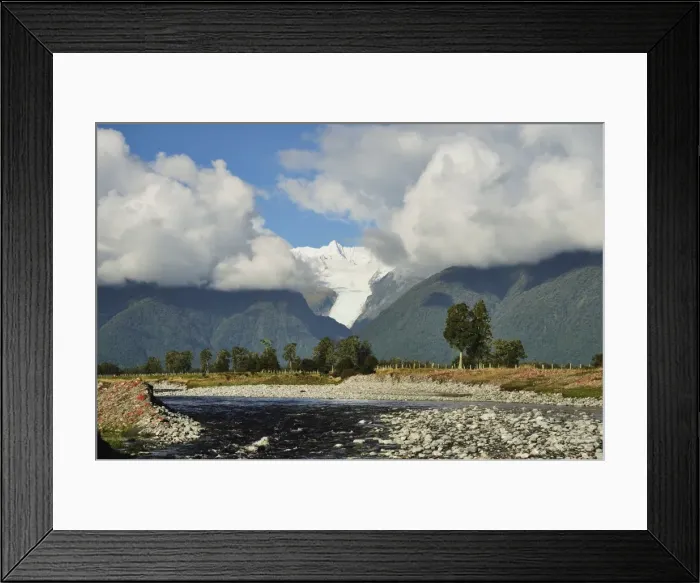 Framed Print : Clearwater Creek and Fox Glacier, Westland Tai Poutini National Park, UNESCO World Heritage Site Framed Print : Clearwater Creek and Fox Glacier, Westland Tai Poutini National Park, UNESCO World Heritage Site