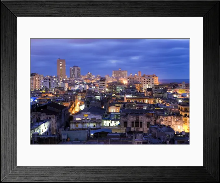 Framed Print : View over Havana Centro at night from Hotel Seville showing contrast of old