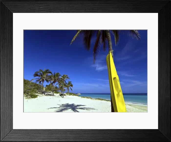 Framed Print : Yellow canoe at the white sand beach of Playa del Este, Cuba, West Indies Framed Print : Yellow canoe at the white sand beach of Playa del Este, Cuba, West Indies