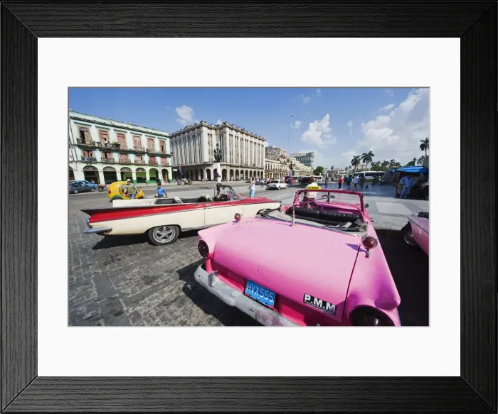 Framed Print : Bright pink 1950s classic American Car, Central Havana, Cuba, West Indies Framed Print : Bright pink 1950s classic American Car, Central Havana, Cuba, West Indies