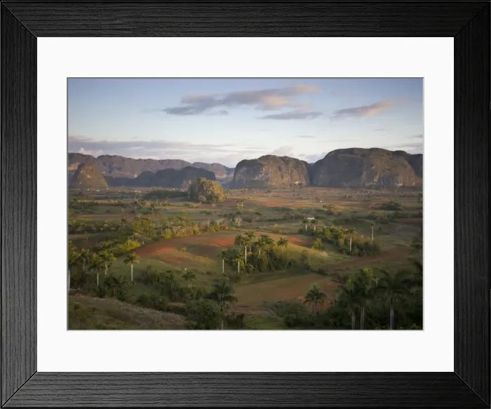 Framed Print : View of Vinales Valley at dawn from grounds of Hotel Los Jasmines showing limestone hills known as Mogotes characteristic of the region, near Vinales, Pinar Del Rio, Cuba, West Indies Framed Print : View of Vinales Valley at dawn from grounds of Hotel Los Jasmines showing limestone hills known as Mogotes characteristic of the region, near Vinales, Pinar Del Rio, Cuba, West Indies