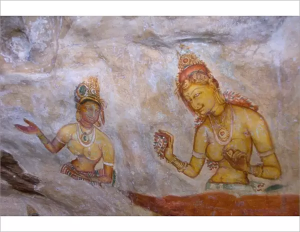 Buddhist frescoes in cave gallery part way up Lion Rock, Sigiriya, UNESCO World Heritage Site