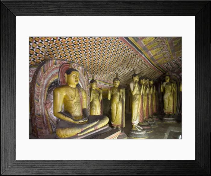 Framed Print : Statues and painted roof in natural cave in granite, Cave No 2, Maharaja Viharaya Framed Print : Statues and painted roof in natural cave in granite, Cave No 2, Maharaja Viharaya