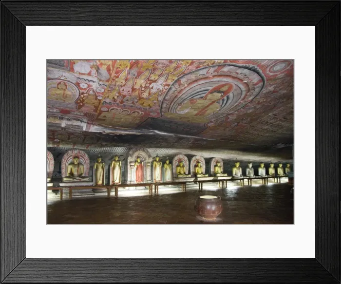 Framed Print : Statues and painted roof in natural cave in granite, Cave No 2, Maharaja Viharaya Framed Print : Statues and painted roof in natural cave in granite, Cave No 2, Maharaja Viharaya
