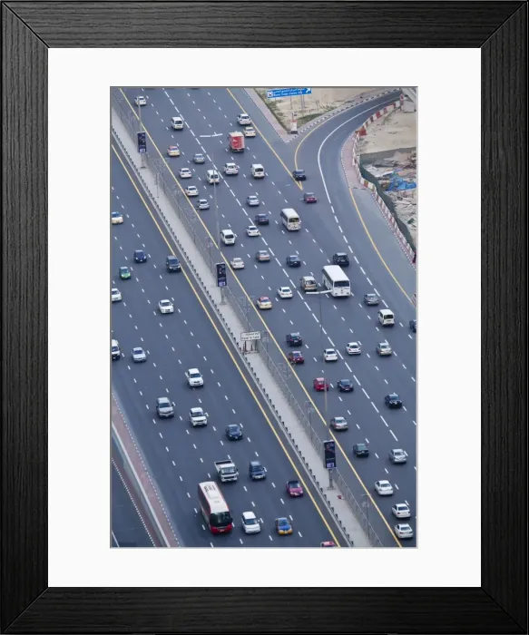 Framed Print : Elevated view of traffic along Sheikh Zayed Road, Dubai, United Arab Emirates Framed Print : Elevated view of traffic along Sheikh Zayed Road, Dubai, United Arab Emirates