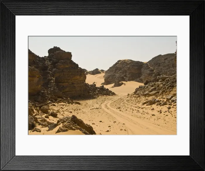 Framed Print : Sandy trail leading through the desert, Tin Ghas, Southern Algeria, North Africa, AFrica Framed Print : Sandy trail leading through the desert, Tin Ghas, Southern Algeria, North Africa, AFrica
