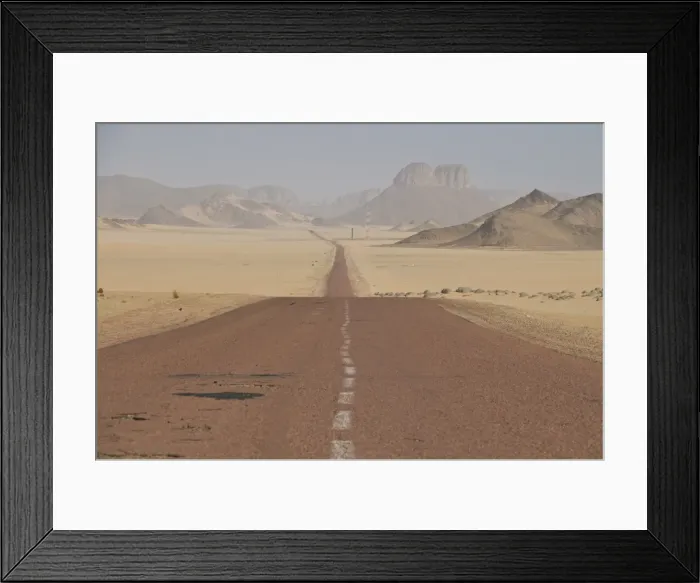 Framed Print : Long straight road in the Sahara Desert, Algeria, North Africa, Africa Framed Print : Long straight road in the Sahara Desert, Algeria, North Africa, Africa