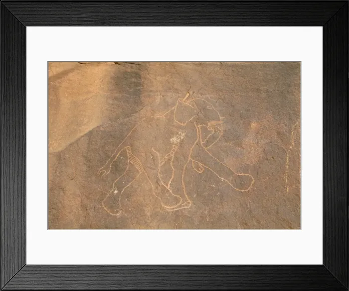 Framed Print : Elephant, primitive rock carving, Akakus, Sahara desert, Fezzan, Libya Framed Print : Elephant, primitive rock carving, Akakus, Sahara desert, Fezzan, Libya