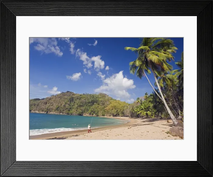 Framed Print : Fisherman on a palm-fringed beach, Englishmans Bay, Tobago, Trinidad and Tobago Framed Print : Fisherman on a palm-fringed beach, Englishmans Bay, Tobago, Trinidad and Tobago