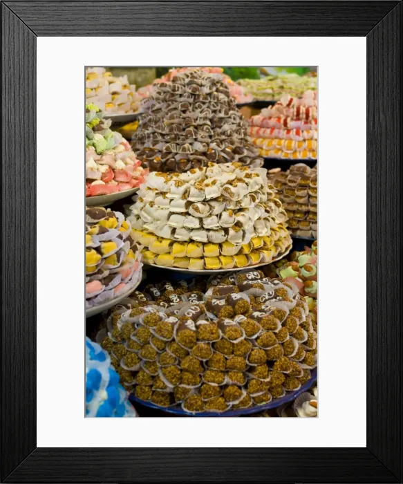 Framed Print : Sweets for sale in the souk of Meknes, Morocco, North Africa, Africa Framed Print : Sweets for sale in the souk of Meknes, Morocco, North Africa, Africa