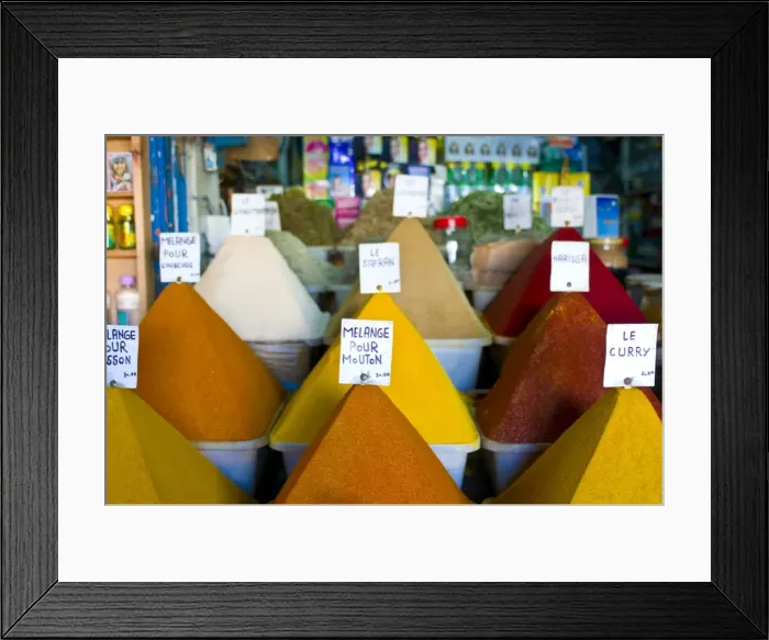 Framed Print : Colourful spices in the souk of the coastal city of Essaouira, Morocco Framed Print : Colourful spices in the souk of the coastal city of Essaouira, Morocco