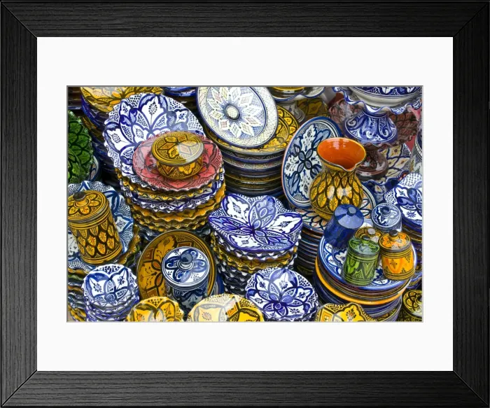 Framed Print : Colourful ceramics for sale, Safi, Morocco, North Africa, Africa Framed Print : Colourful ceramics for sale, Safi, Morocco, North Africa, Africa
