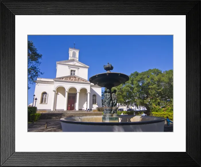 Framed Print : Fountain in front of the cathedral in St-Denis, La Reunion, Indian Ocean, Africa Framed Print : Fountain in front of the cathedral in St-Denis, La Reunion, Indian Ocean, Africa