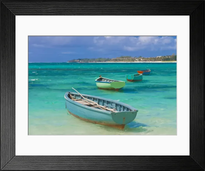 Framed Print : Small fishing boats in the turquoise sea, Mauritius, Indian Ocean, Africa Framed Print : Small fishing boats in the turquoise sea, Mauritius, Indian Ocean, Africa