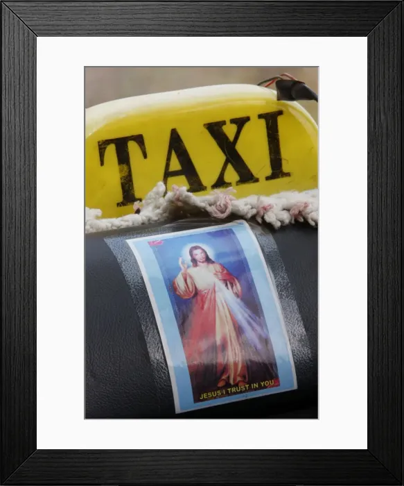 Framed Print : Picture of Jesus in a taxi, Togoville, Togo, West Africa, Africa Framed Print : Picture of Jesus in a taxi, Togoville, Togo, West Africa, Africa