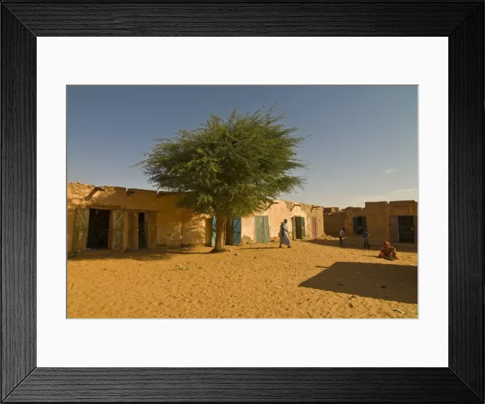 Framed Print : Sandy square at the UNESCO World Heritage Site of Chinguetti, medieval trading centre in northern Mauritania